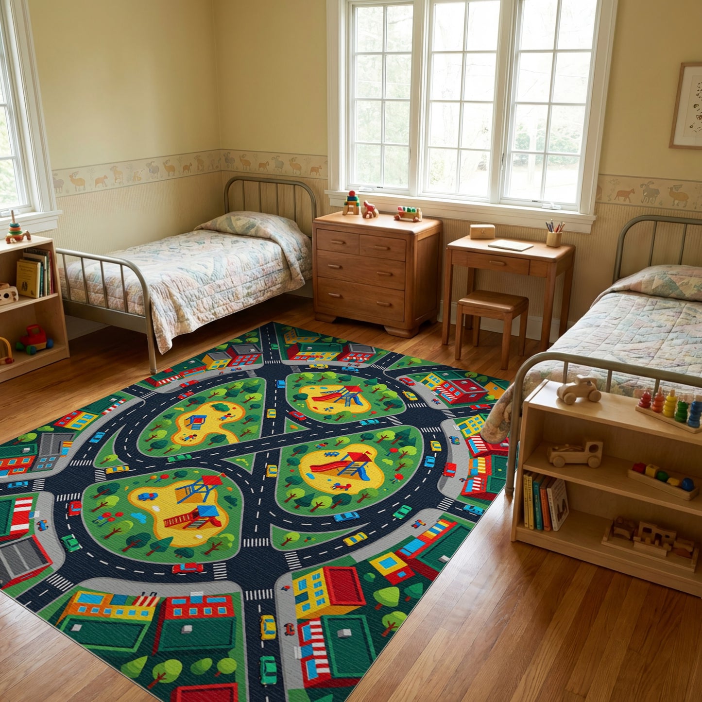 Colorful Whimsical City Playground Parks Rug