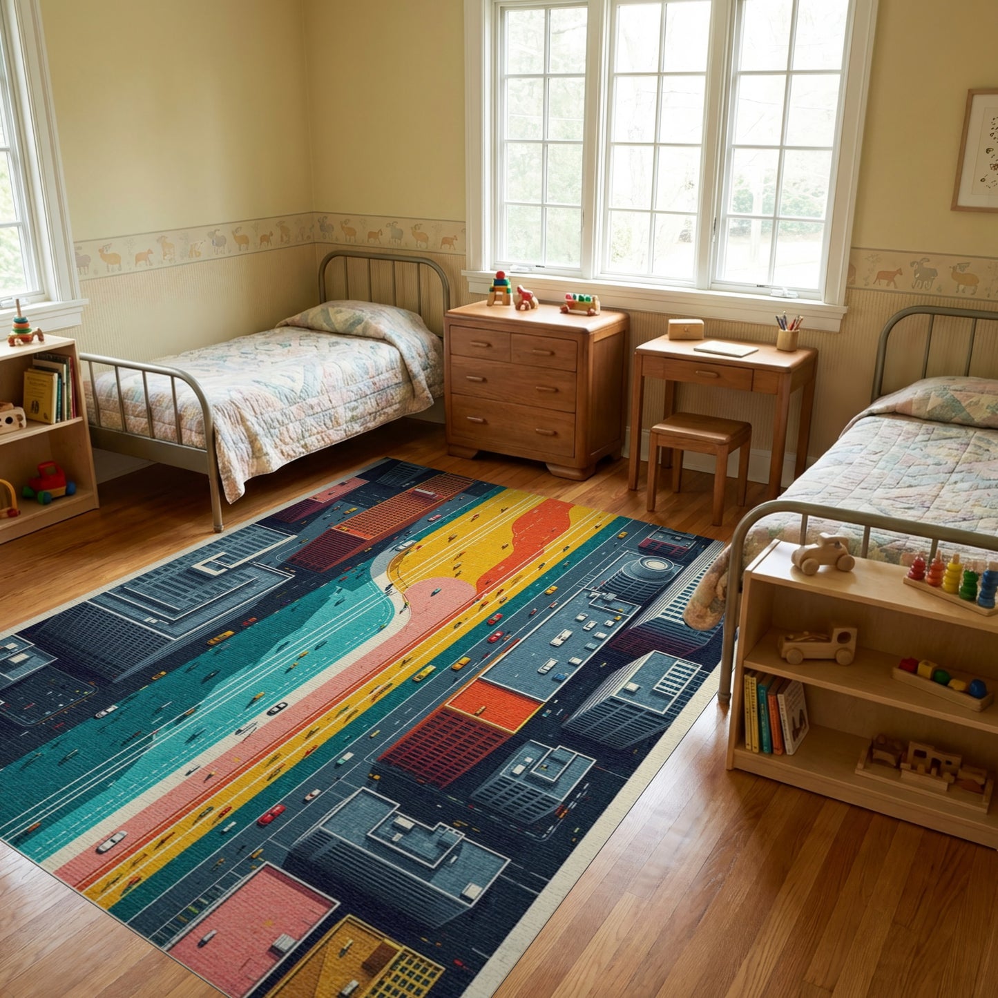 Vibrant Winding Urban Highway Rug