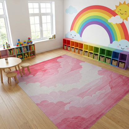 Dreamy Pink and White Clouds Rug