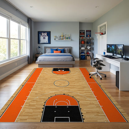 Basketball Court Hardwood Orange Rim Rug