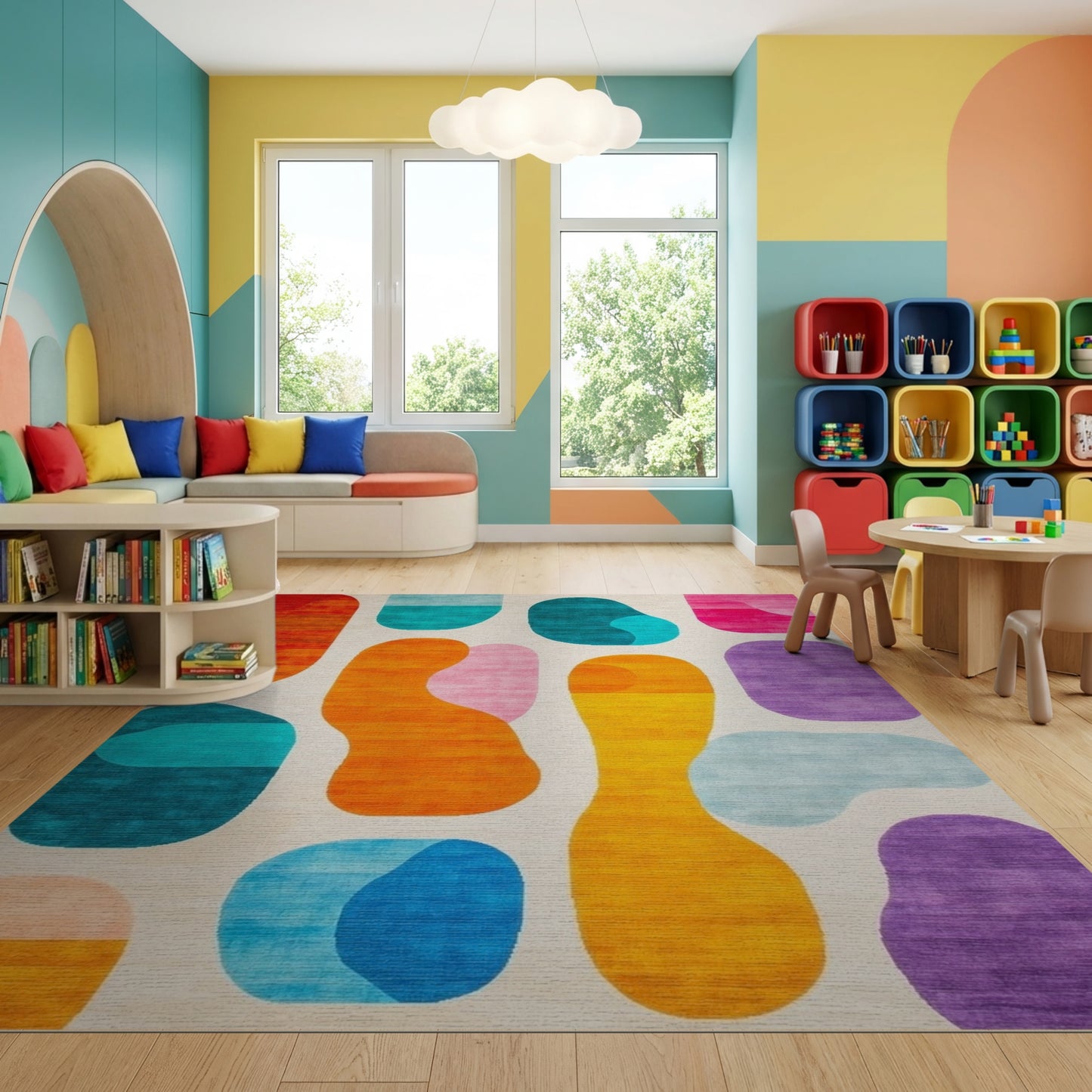 Vibrant Abstract Organic Shapes Rug
