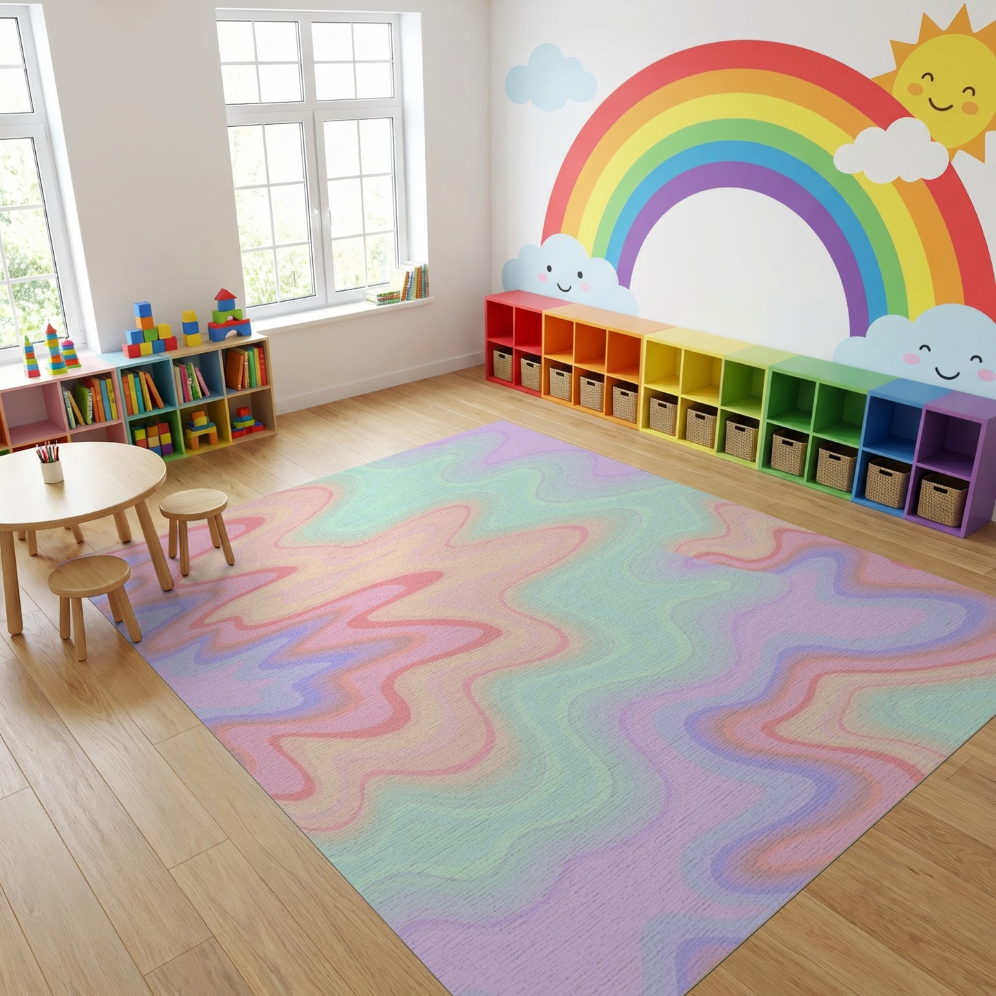 Pastel Wavy Fluid Gradient Rug