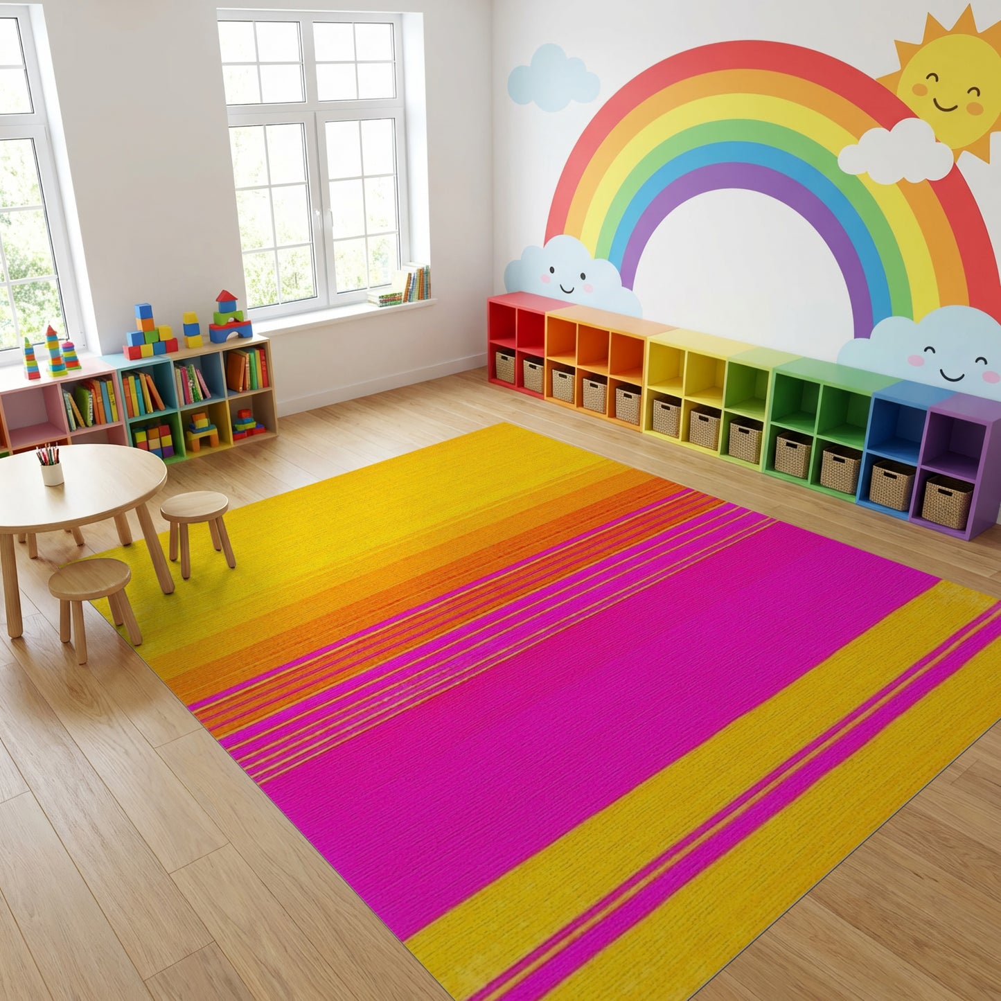 Yellow Orange Pink Horizontal Striped Rug