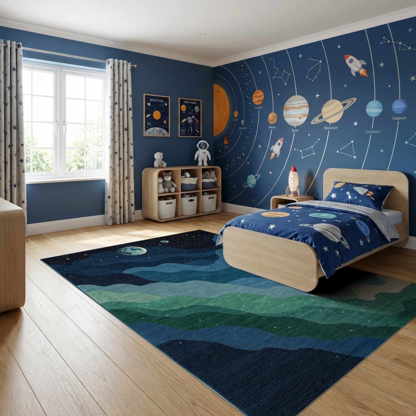 Starry Wavy Navy Earth Cosmic Rug