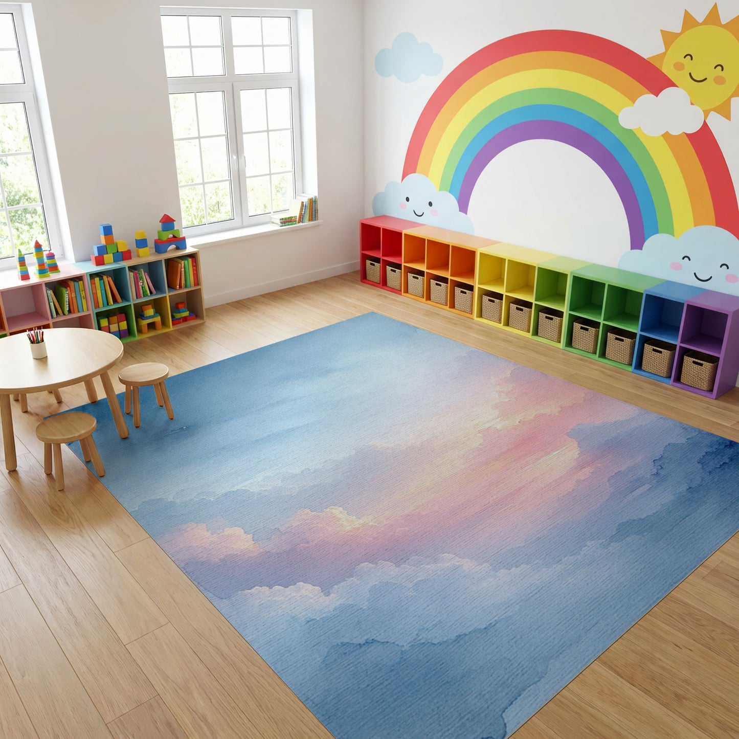 Dreamy Watercolor Clouds Sunset Rug