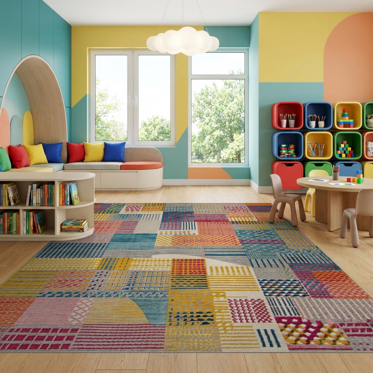 Vibrant Multicolored Geometric Patchwork Rug