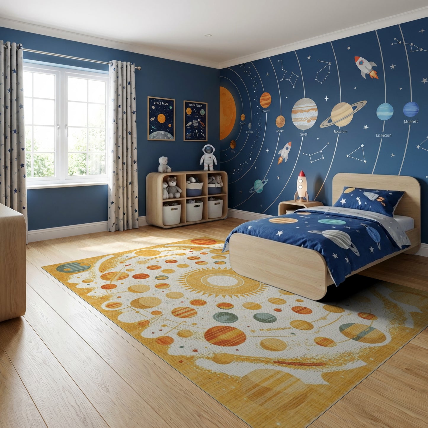 Golden Solar System Mandala Rug