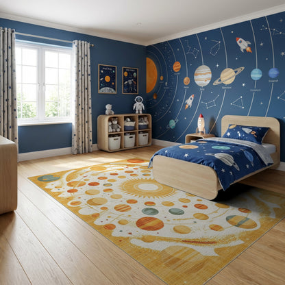 Golden Solar System Mandala Rug