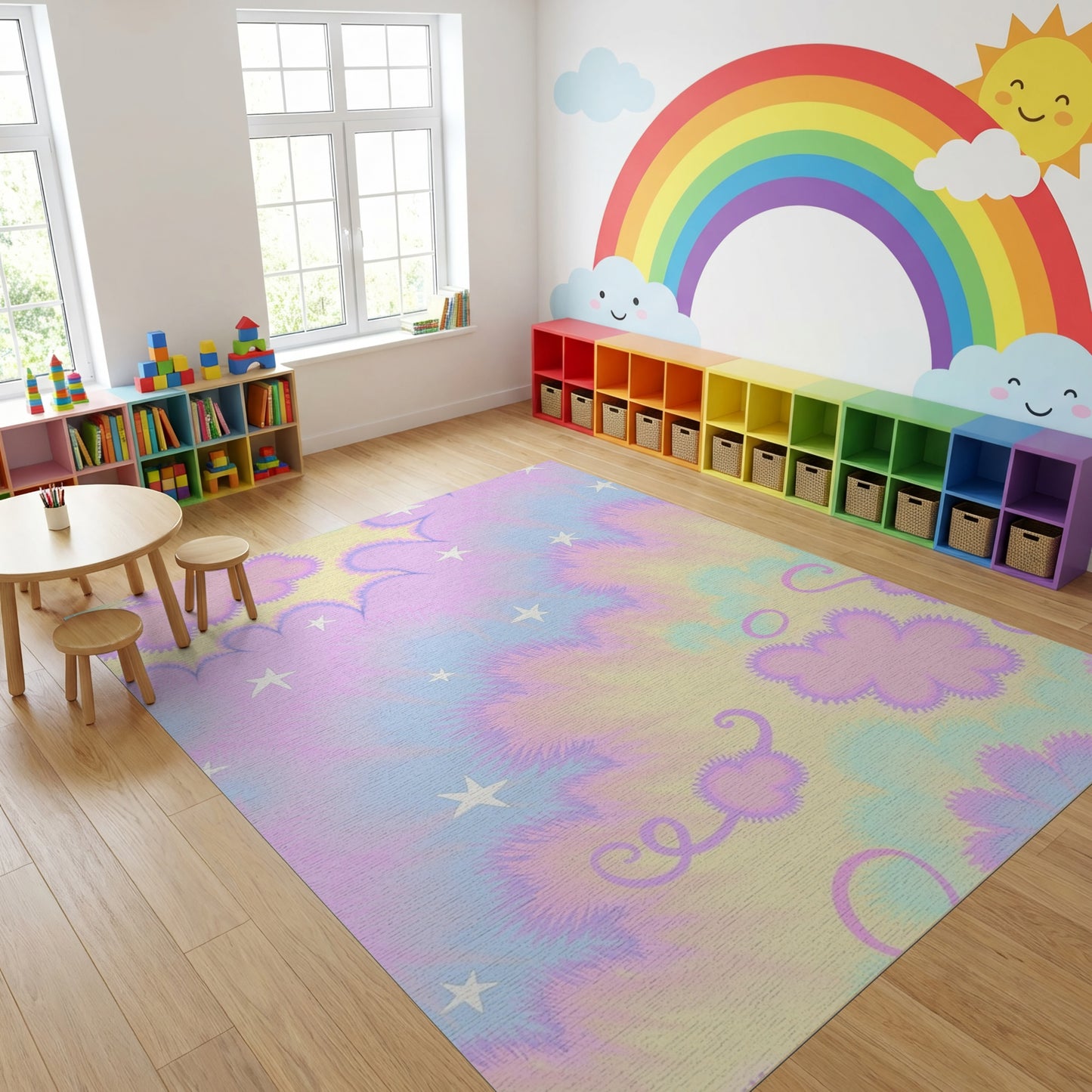 Dreamy Pastel Fluffy Clouds Stars Rug