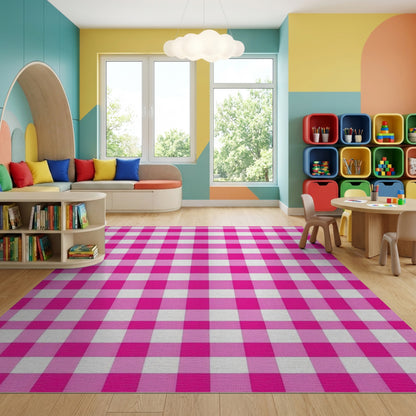 Classic Pink White Gingham Rug