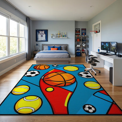 Vibrant Geometric Sports Balls Rug