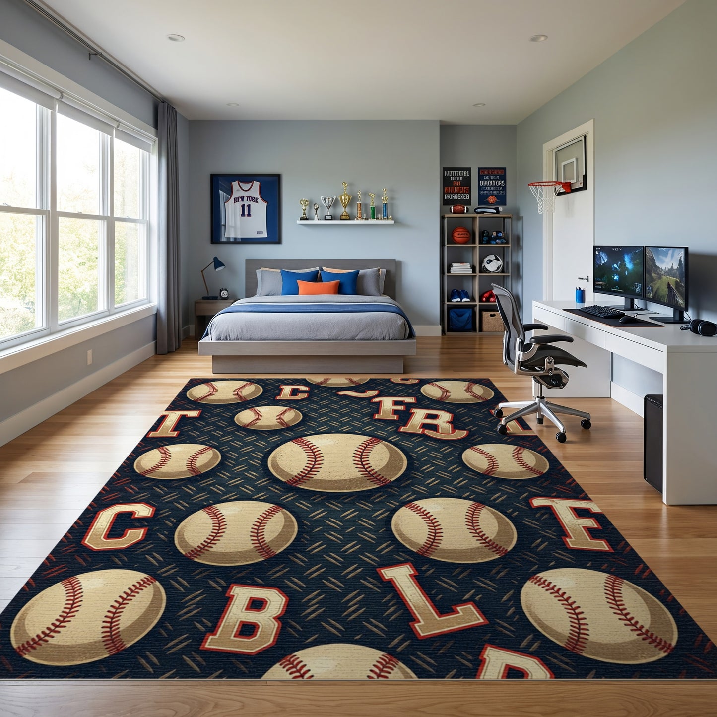 Navy Varsity Baseball Letters Rug