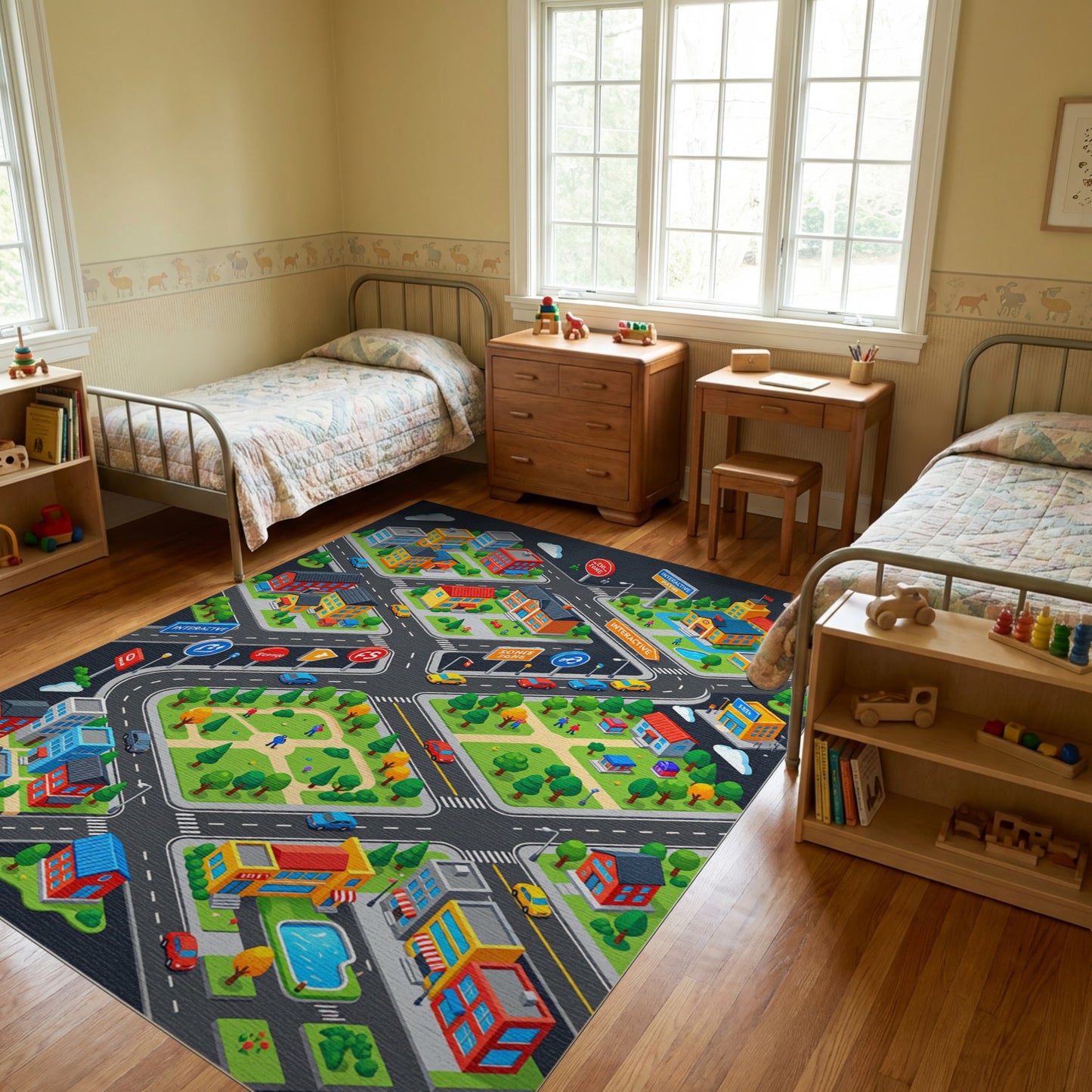 Colorful Isometric Urban Cityscape Rug 2