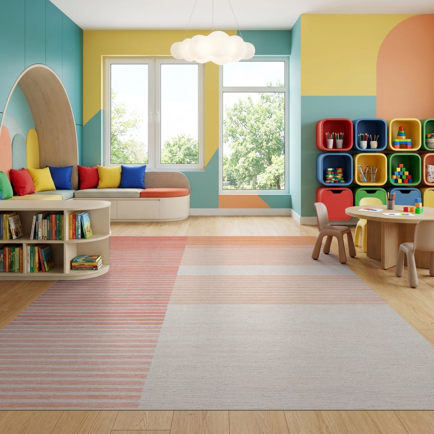 Coral Orange Gradient Striped Rug