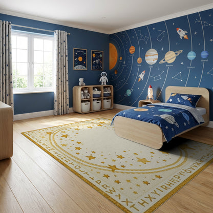 Golden Stars Alphabet Border Rug