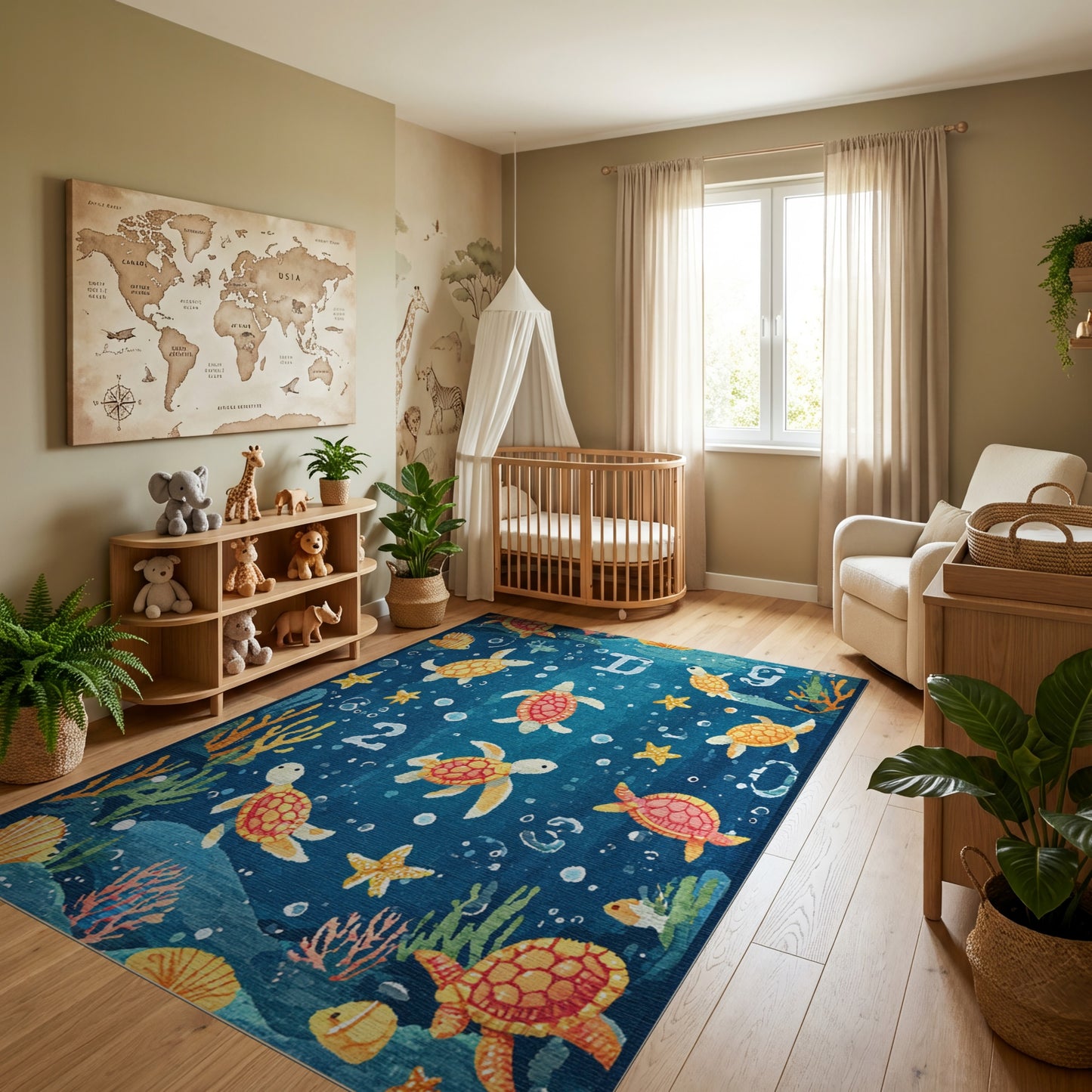Vibrant Orange Turtles Bubbles Stars Rug