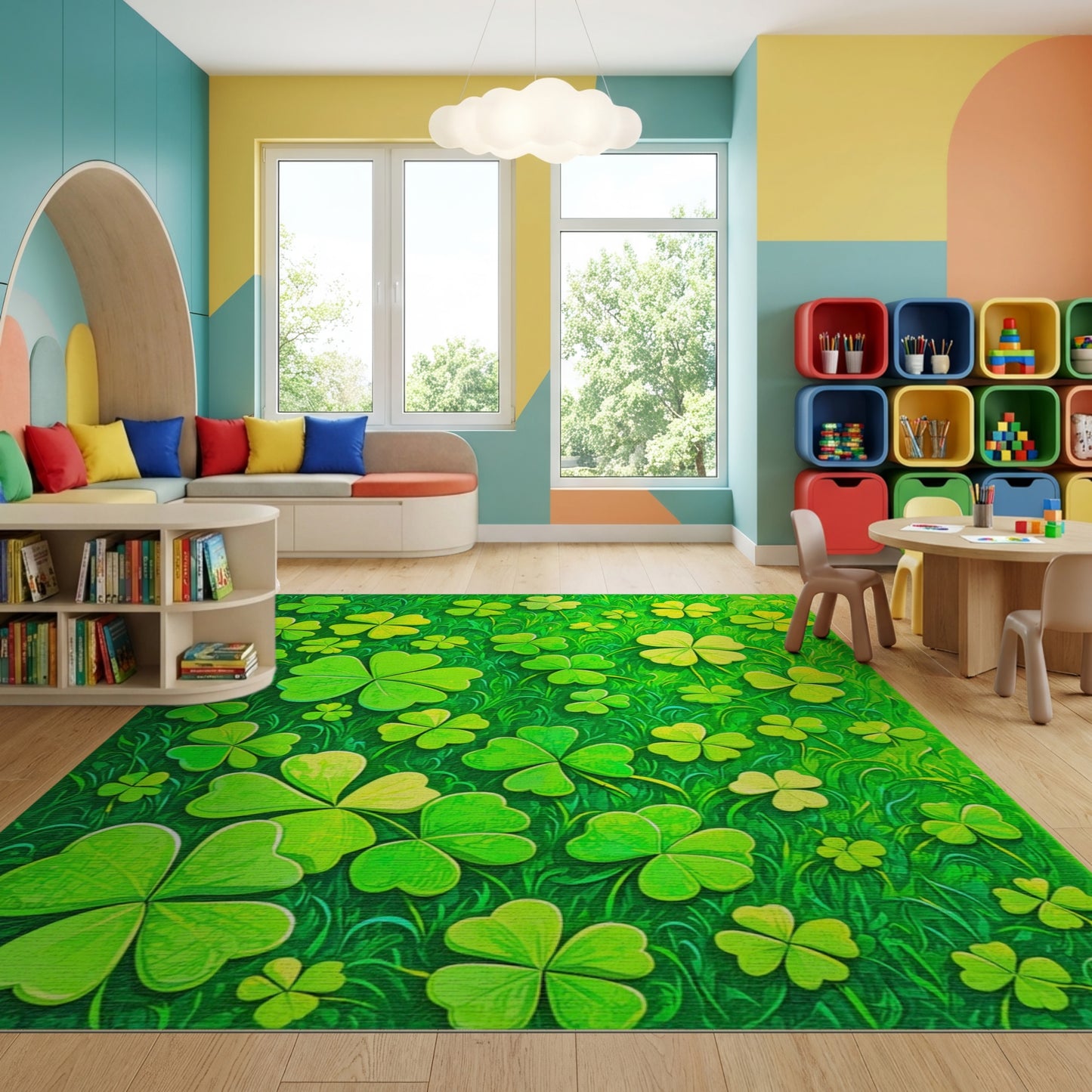 Vibrant Lush Four-Leaf Clover Grass Rug