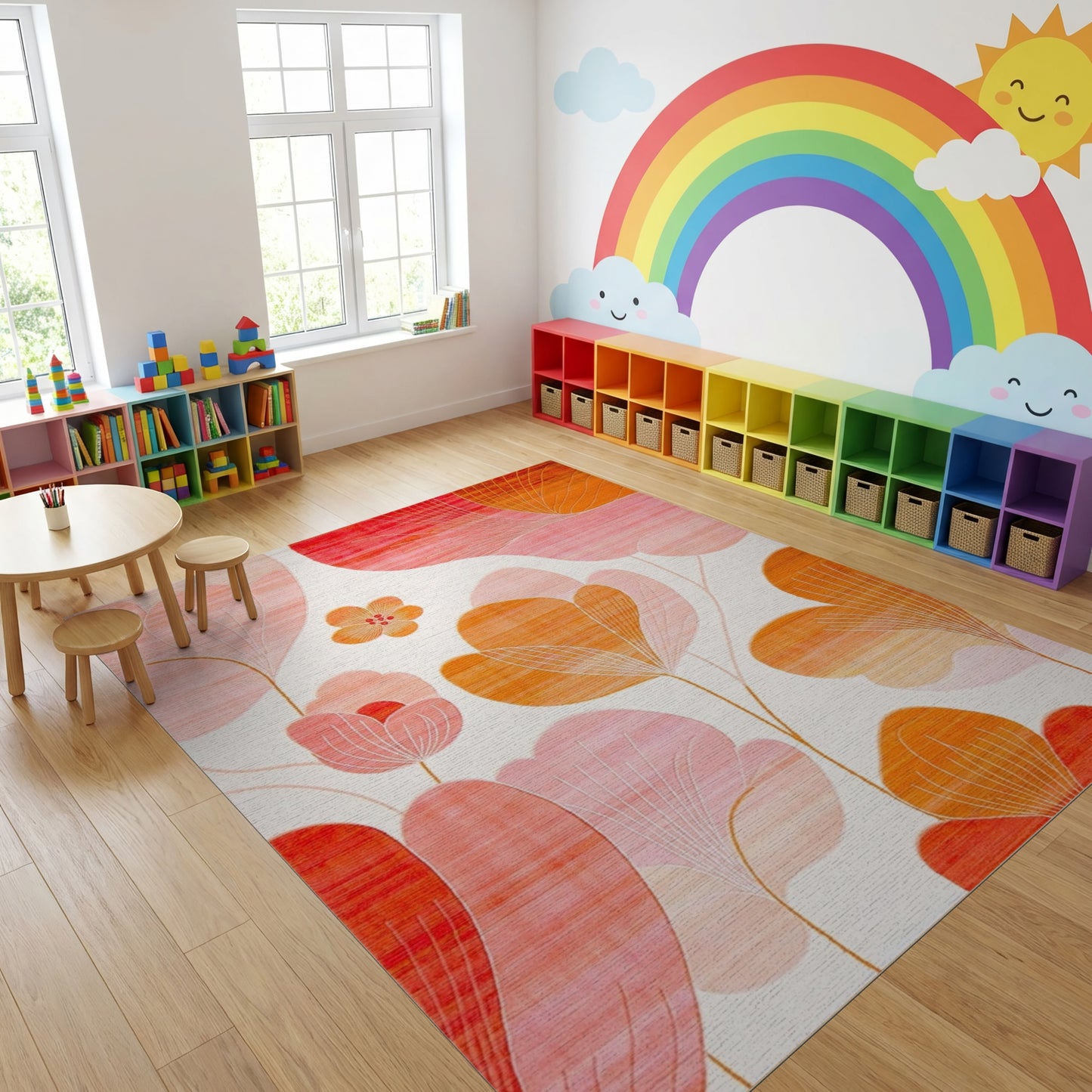 Modern Pink Orange Abstract Petals Rug