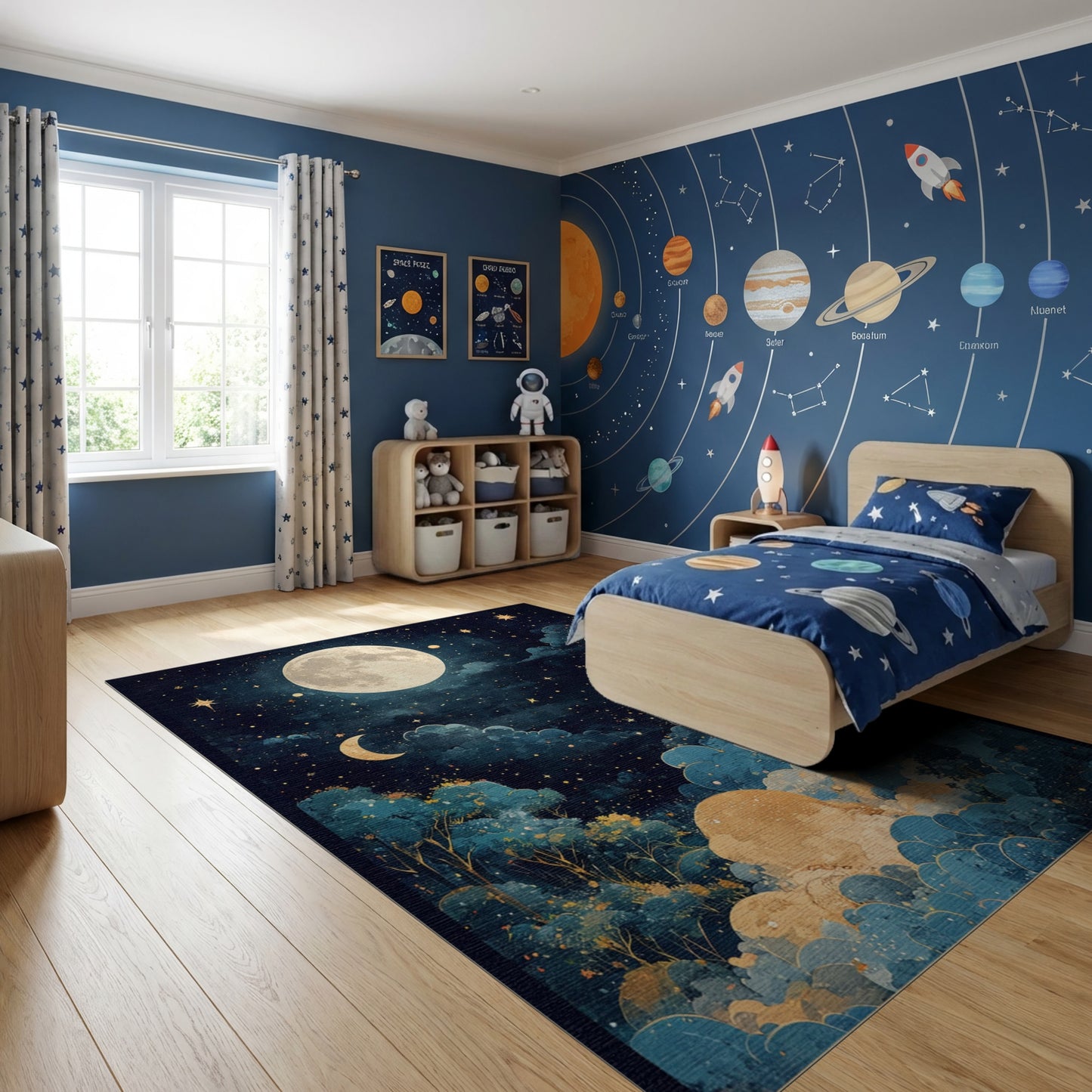 Dreamy Starry Moon Clouds Trees Rug