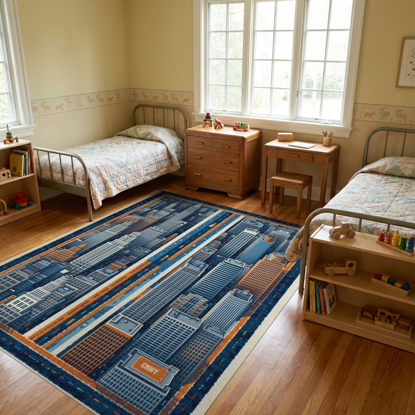 Urban Navy Orange Skyline Rug