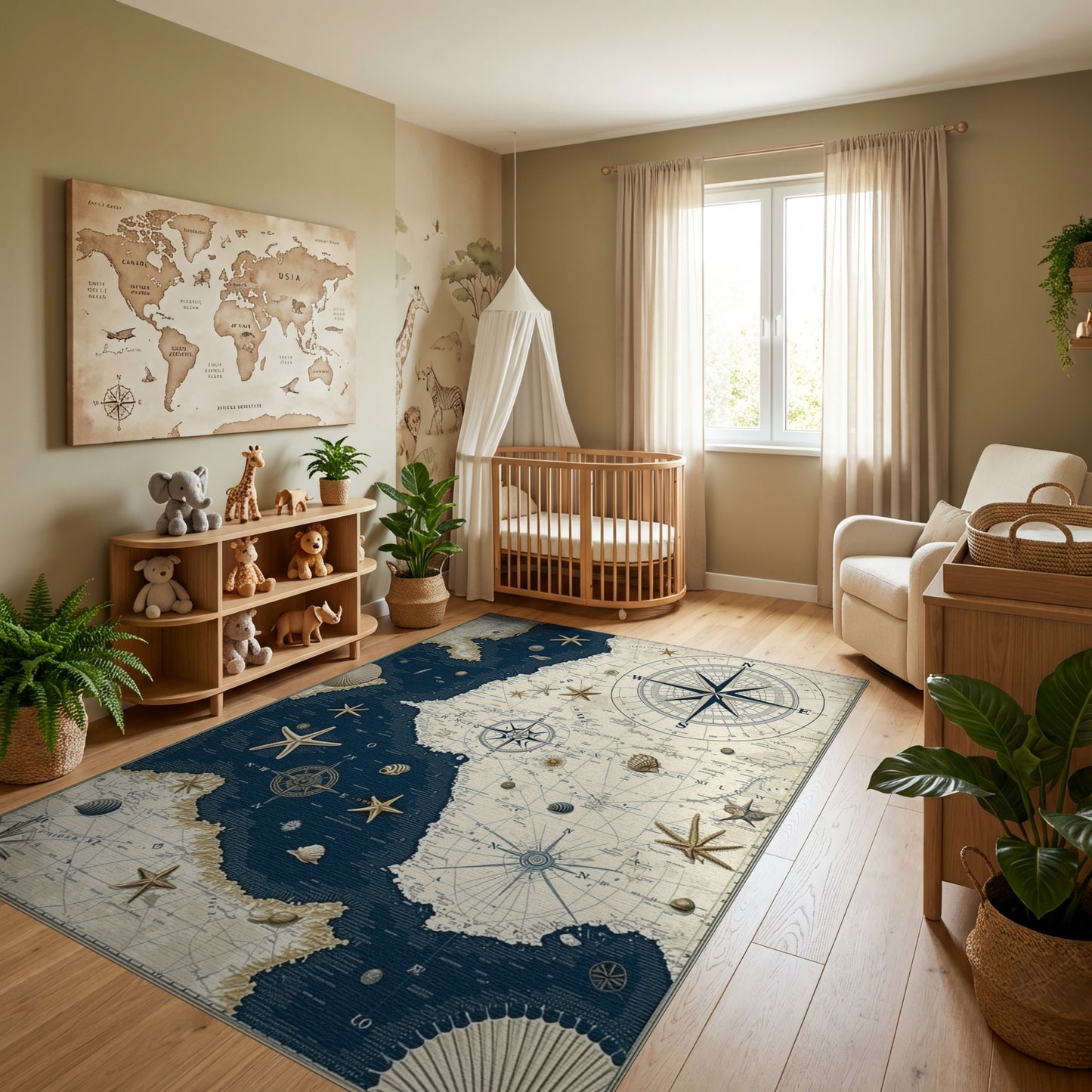 Vintage Nautical Compass Starfish Rug