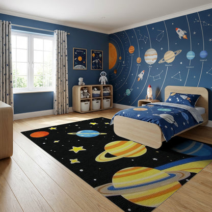 Vibrant Cosmic Planets Stars Rug