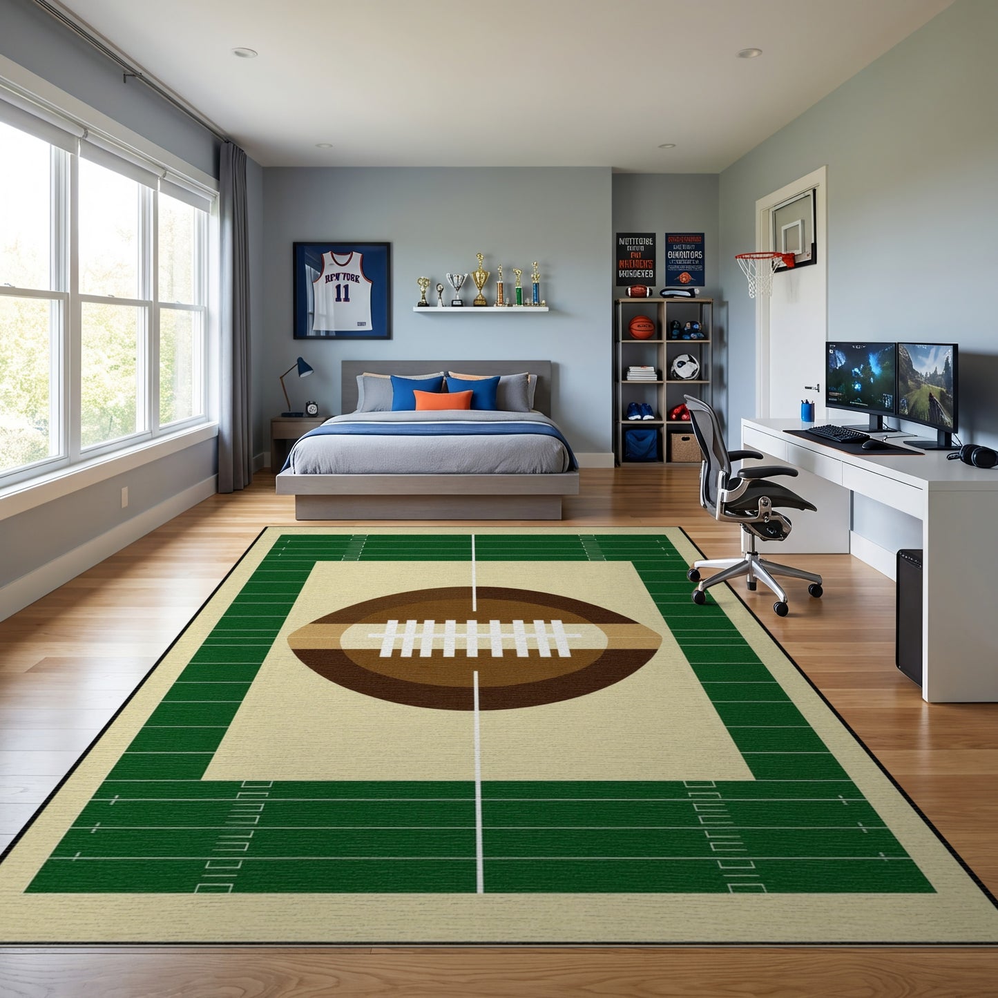 Green Yard Lines Football Design Rug