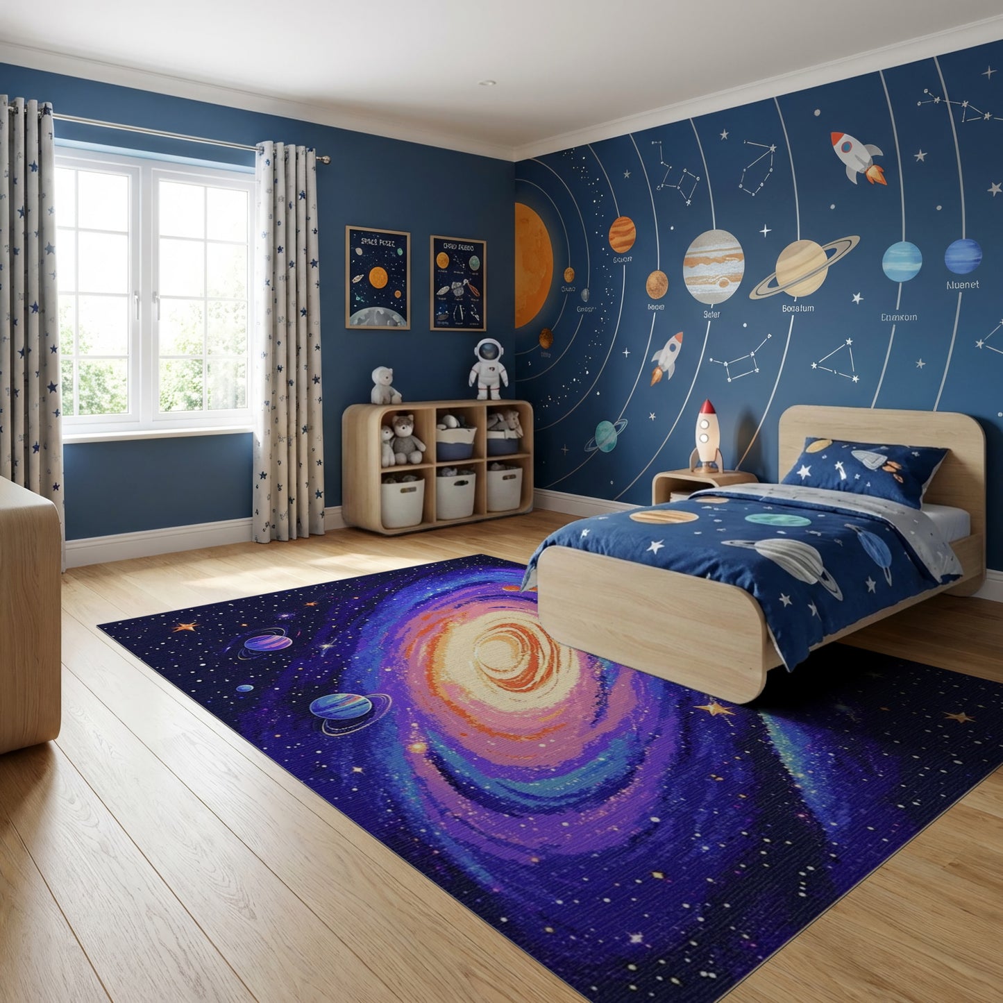 Vibrant Spiral Galaxy Cosmic Stars Rug
