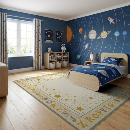 Golden Stars Alphabet Border Rug 2