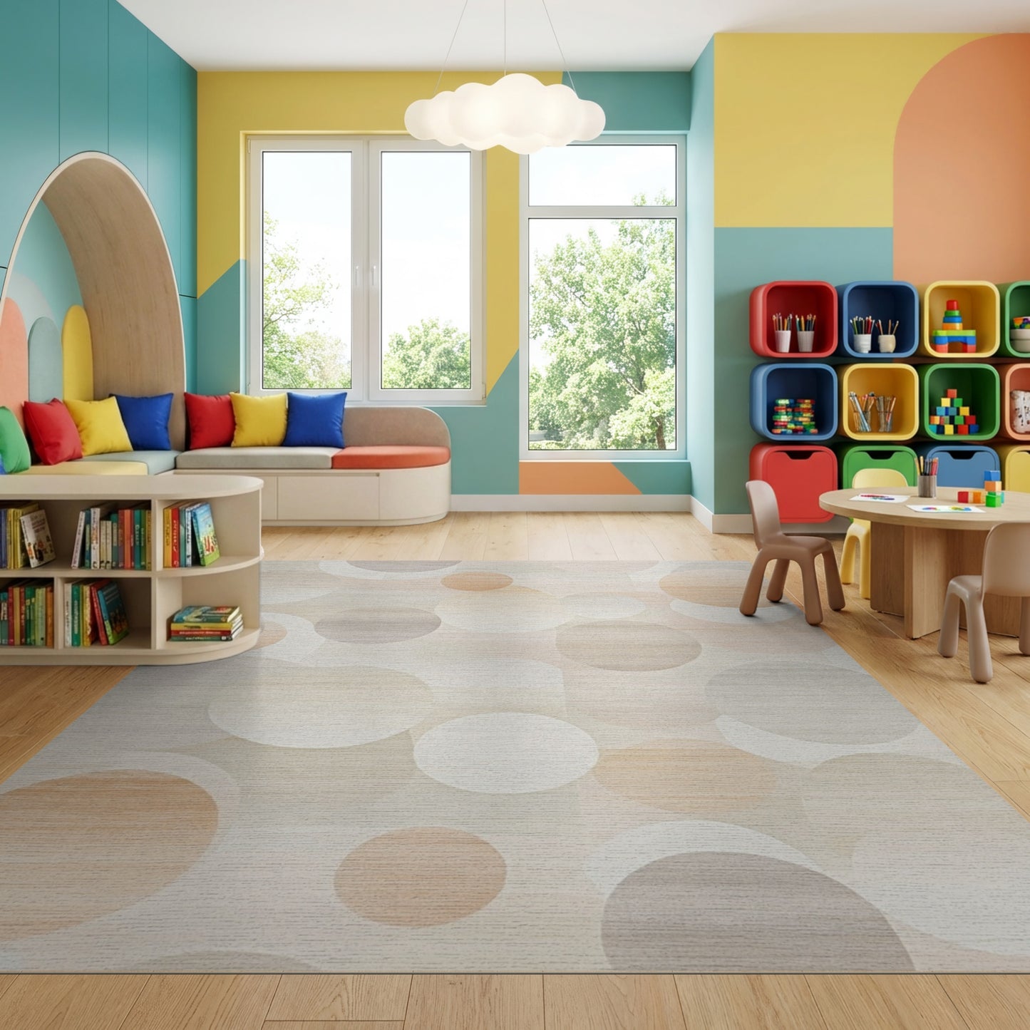 Modern Beige Gray Overlapping Circles Rug