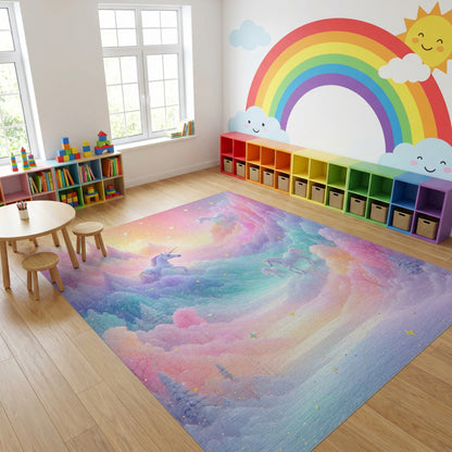 Dreamy Pastel Unicorn Mountains Stars Rug