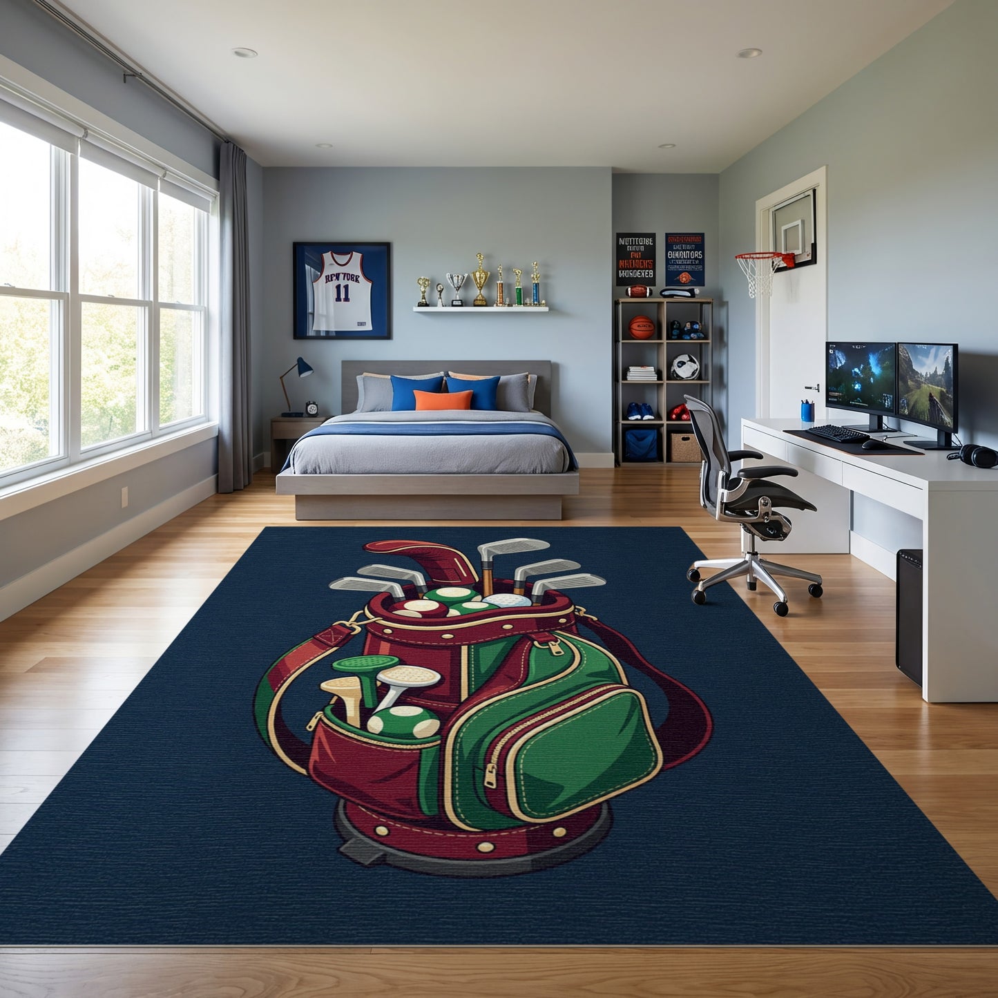Whimsical Red Green Golf Bag Rug