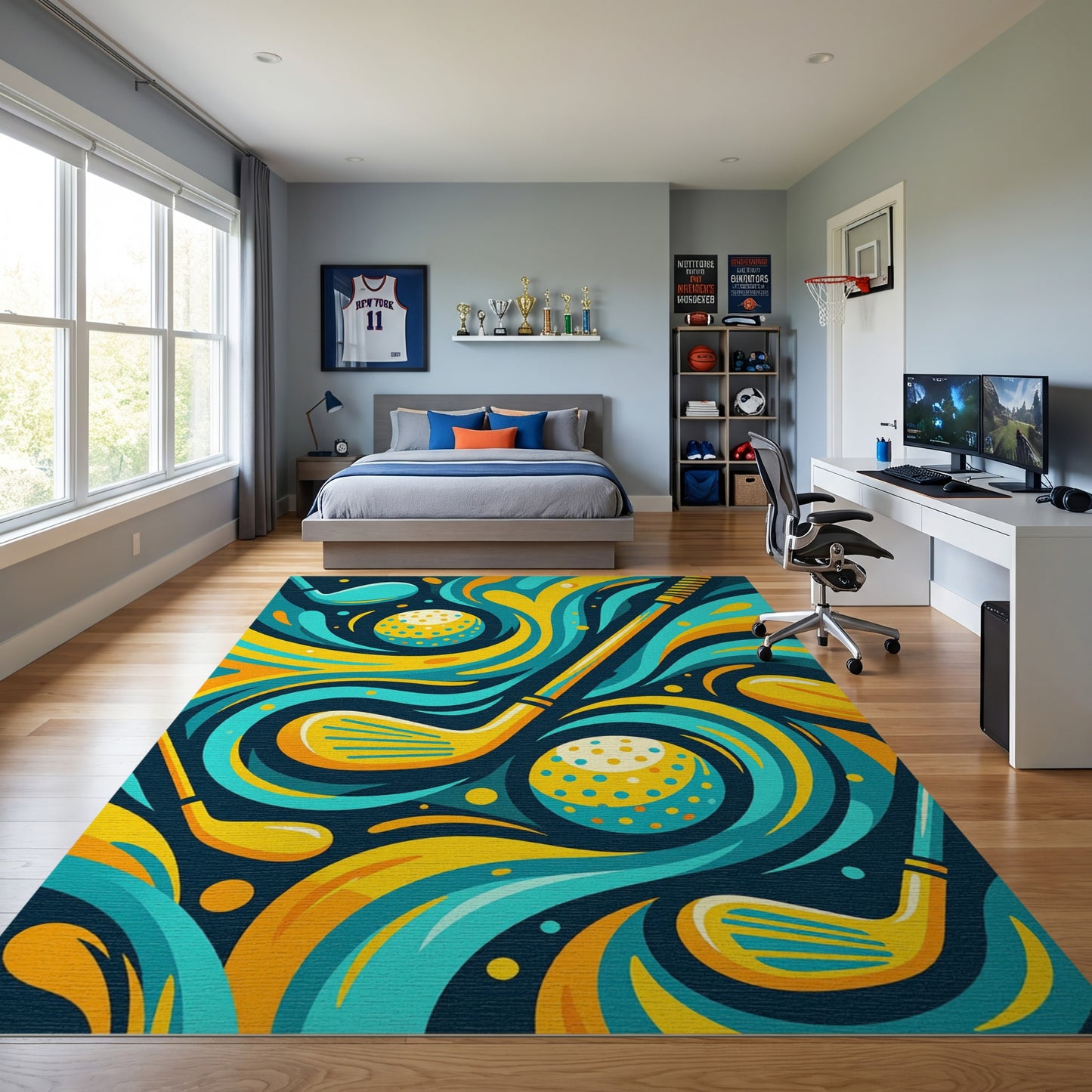 Vibrant Teal Golf Clubs Splash Rug