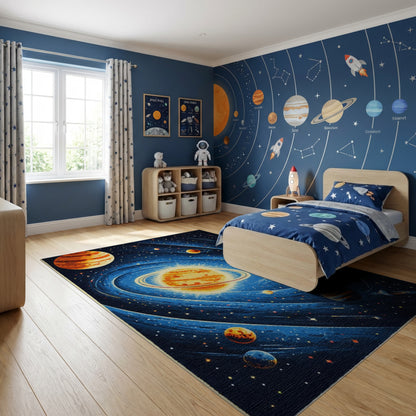 Retro Swirling Planets Stars Cosmic Rug