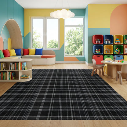 Black and White Checkered Grid Rug