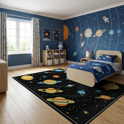 Retro Cosmic Planets Stars Rug