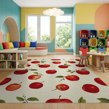 Whimsical Red Apples Green Leaves Rug