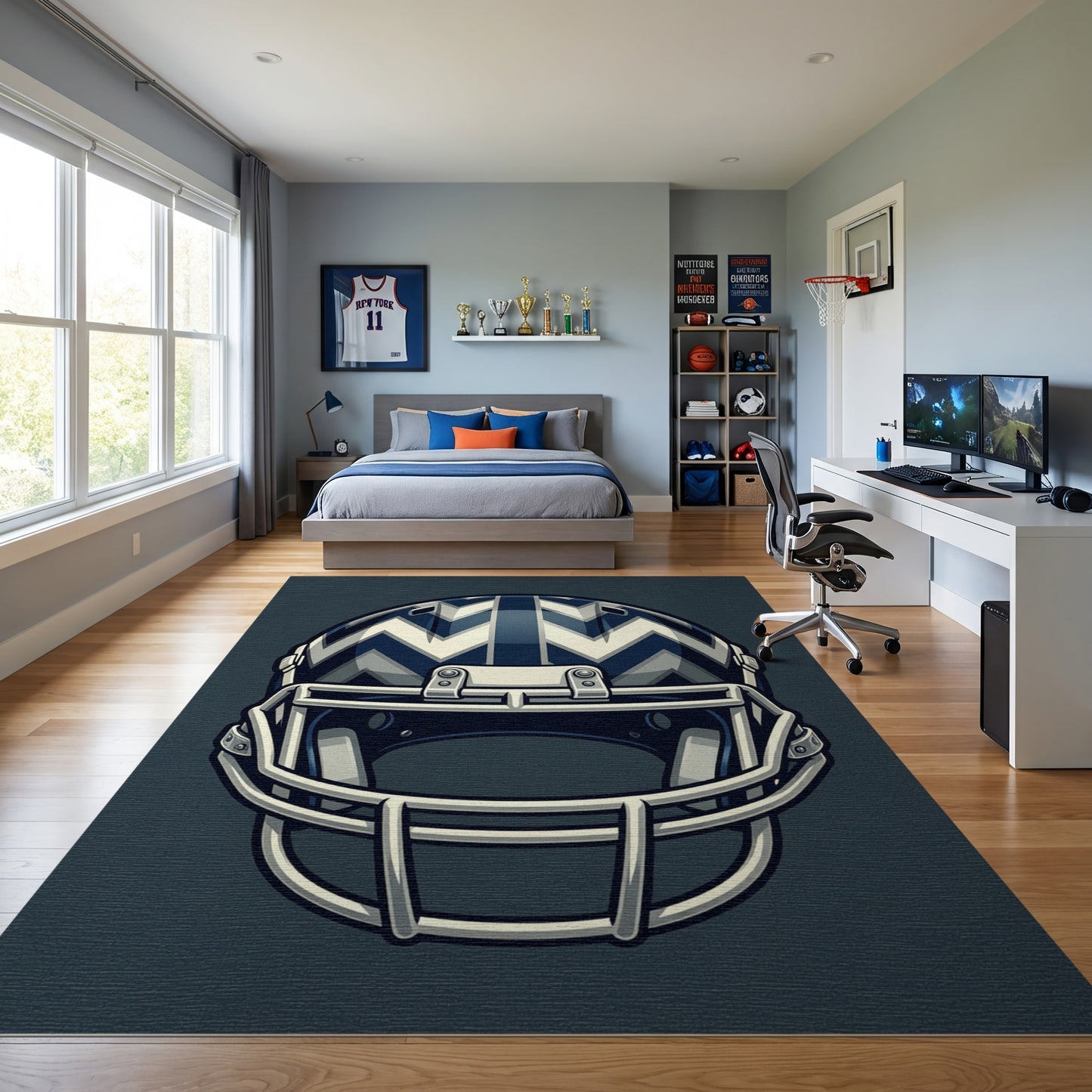 Navy White Zigzag Helmet Graphic Rug