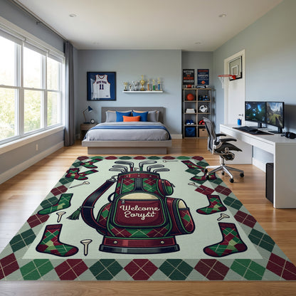 Whimsical Argyle Golf Bag Socks Rug