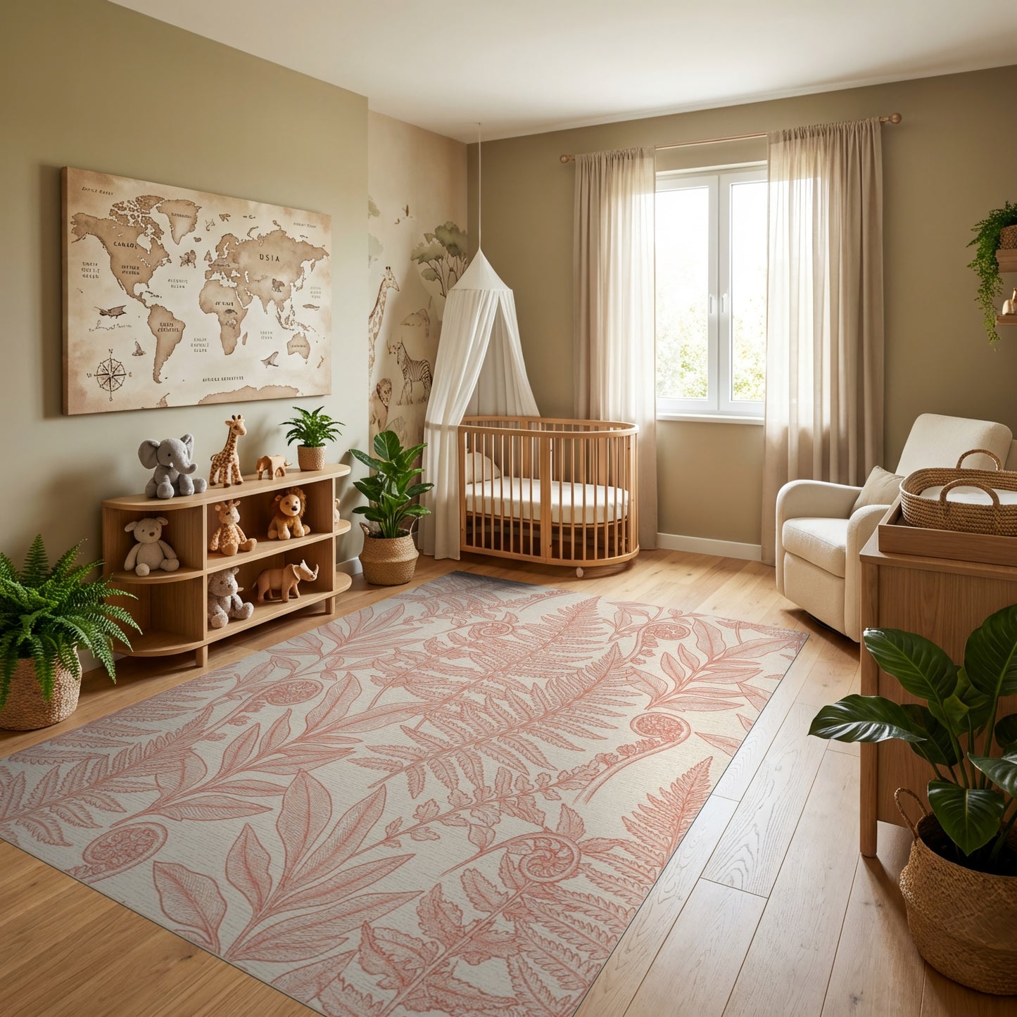 Coral Fern Fronds Fiddlehead Botanical Rug