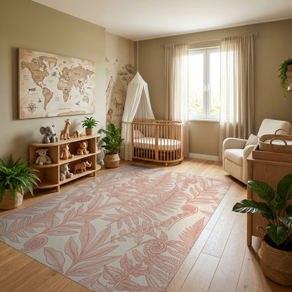 Coral Fern Fronds Fiddlehead Botanical Rug