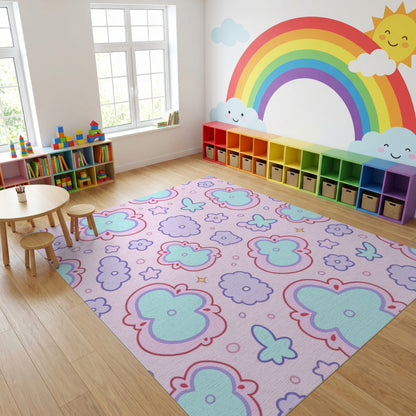 Pink Teal Purple Floral Butterfly Whimsical Rug