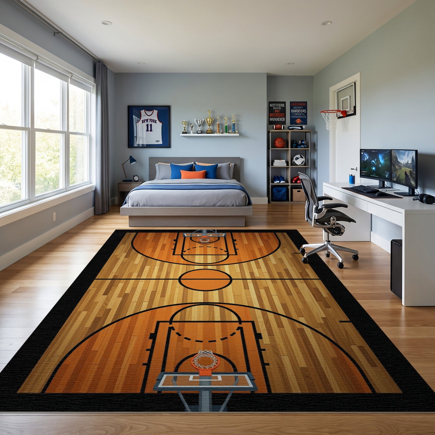 Basketball Court Hardwood Hoops Rug
