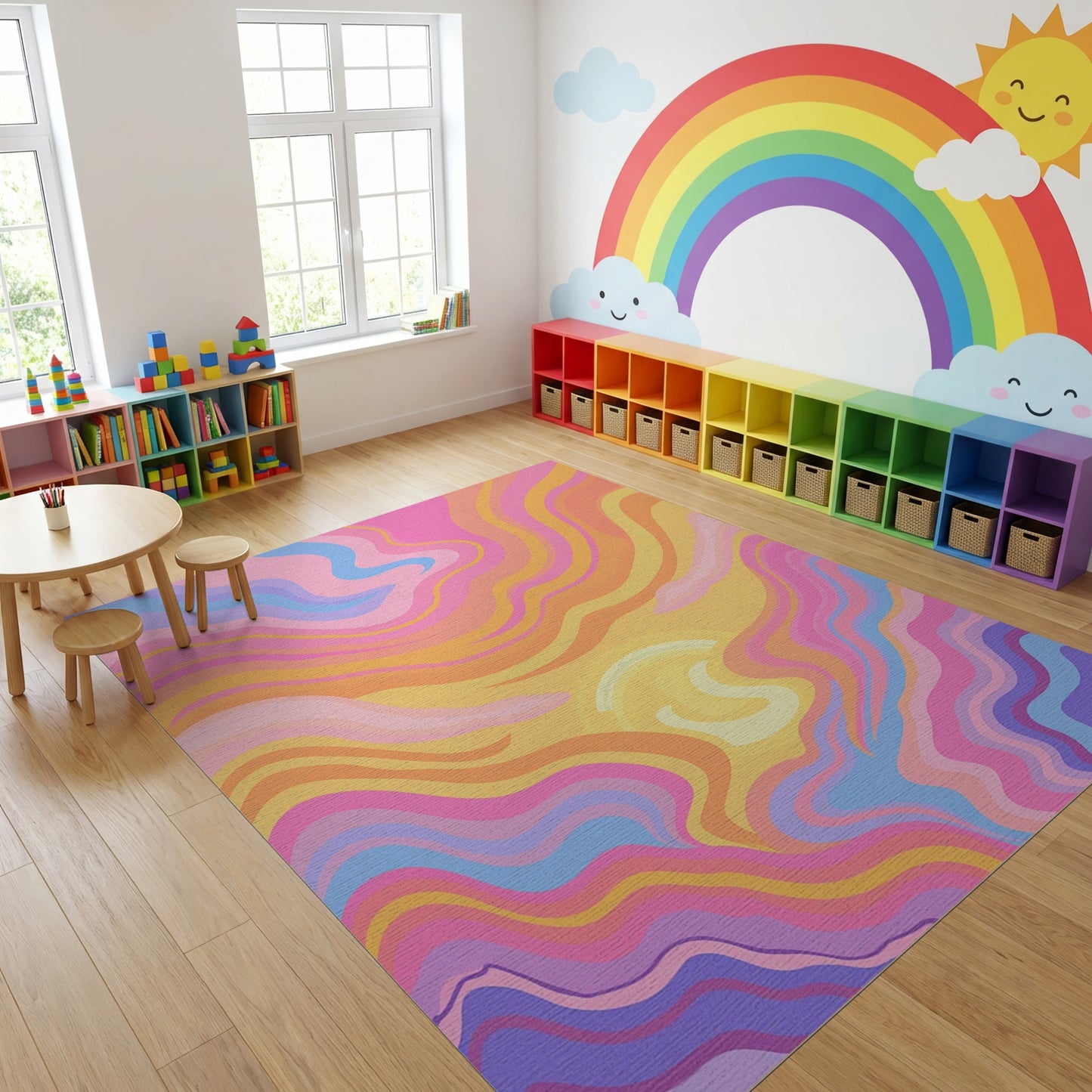 Vibrant Wavy Multicolor Sun Rug
