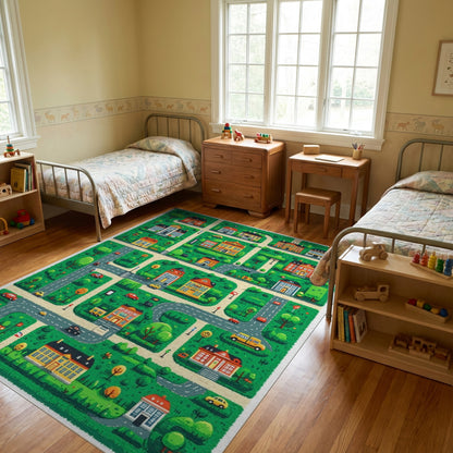Whimsical Colorful Town Map Rug