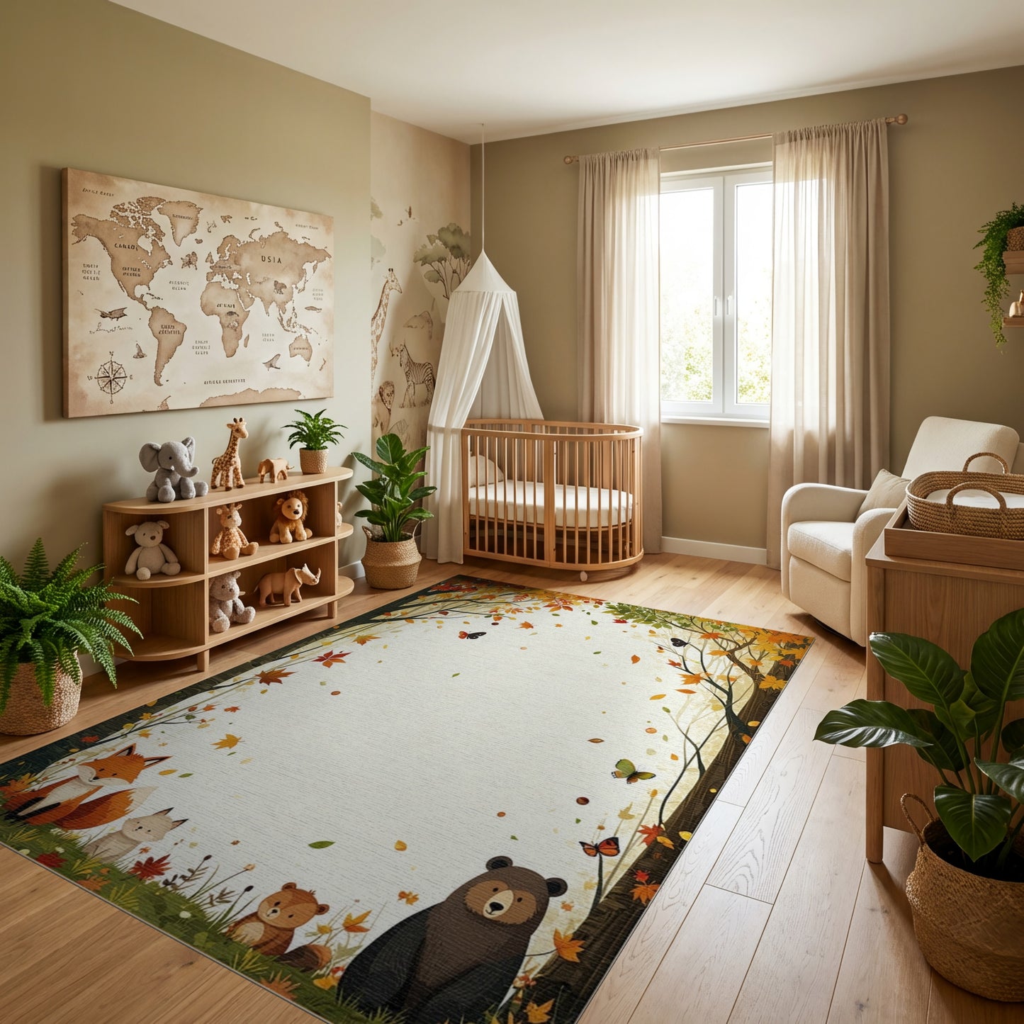 Whimsical Autumn Woodland Fox Bear Rug