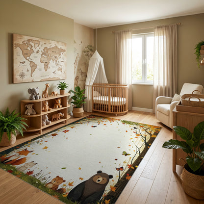 Whimsical Autumn Woodland Fox Bear Rug