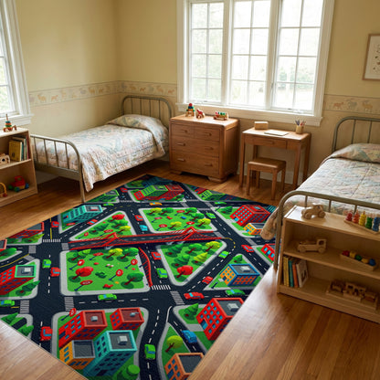 Vibrant Isometric City Bridge Rug