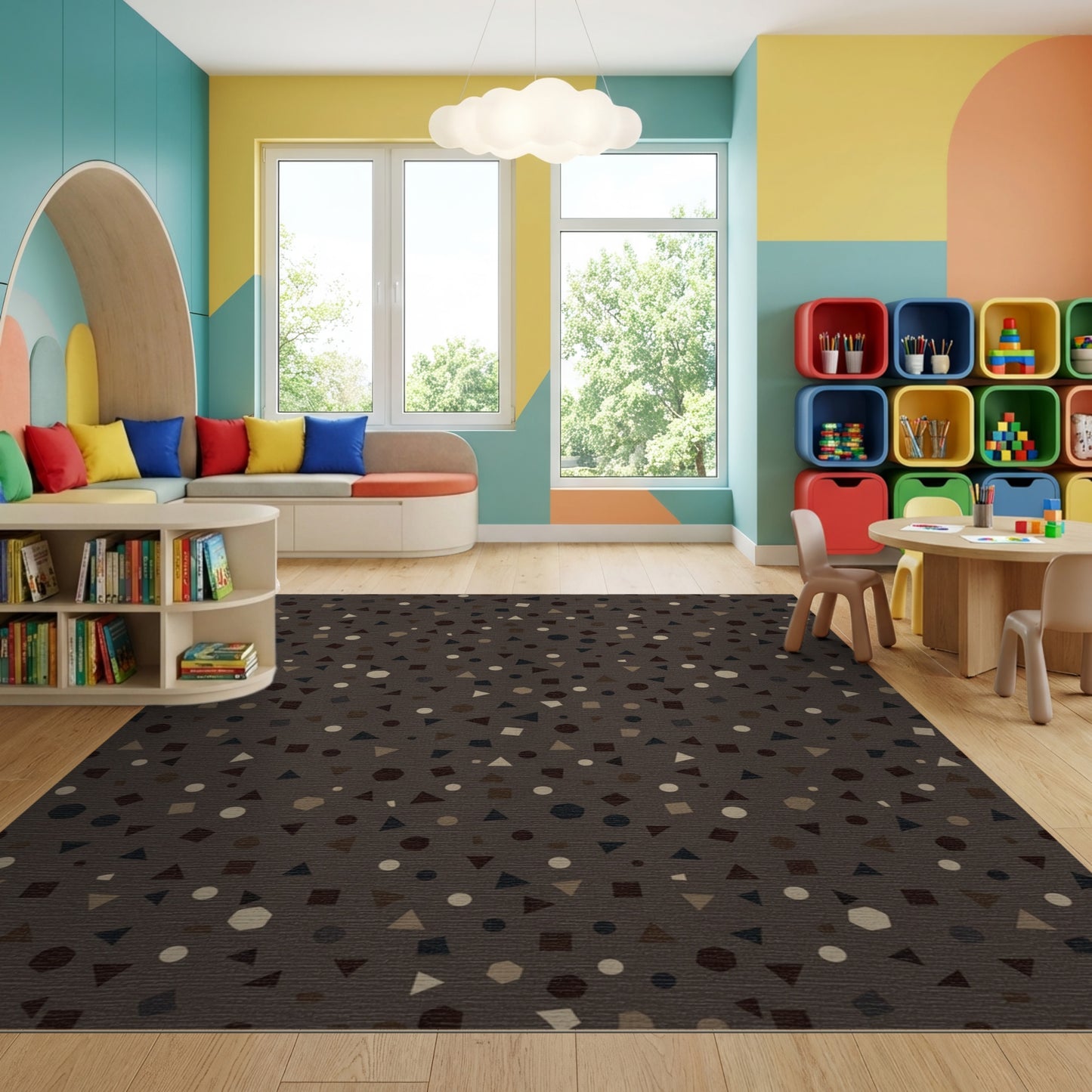 Earthy Scattered Geometric Shapes Rug