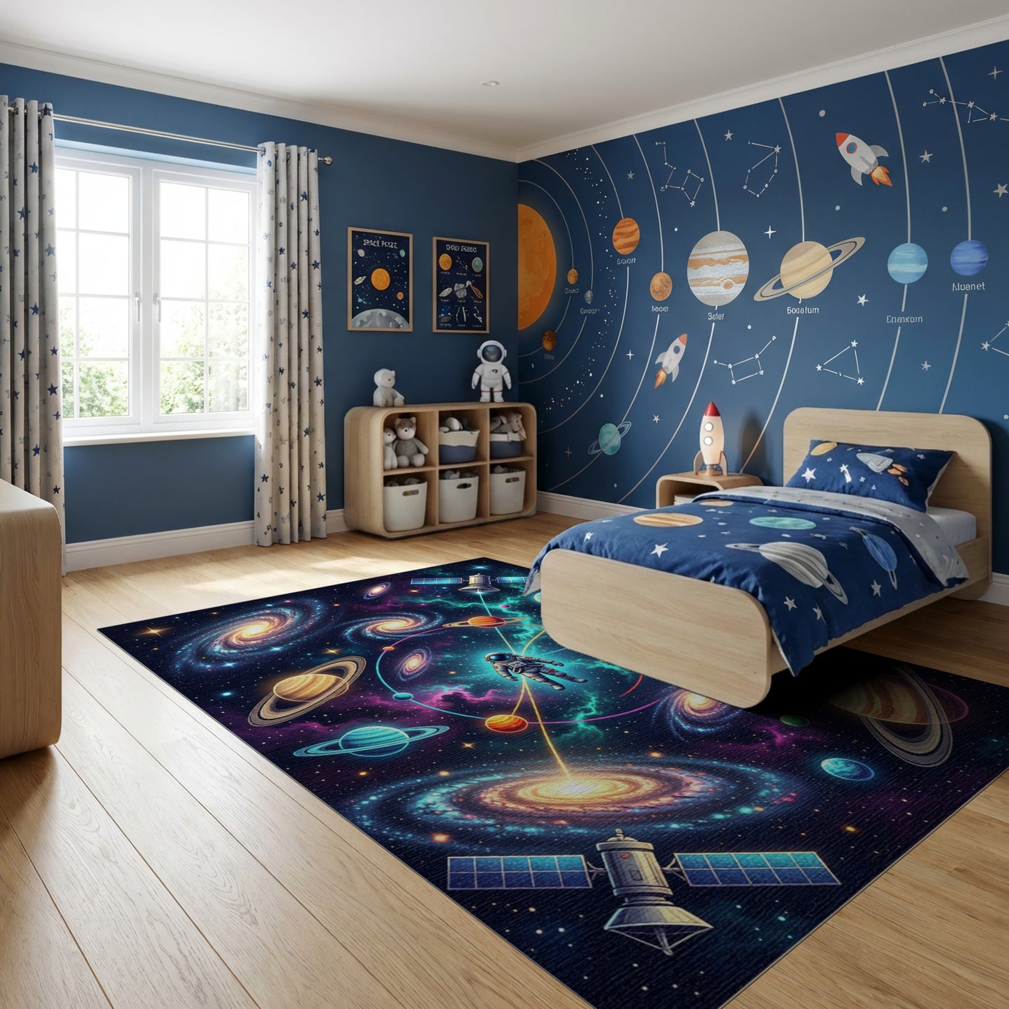 Vibrant Astronaut Cosmic Galaxies Planets Rug